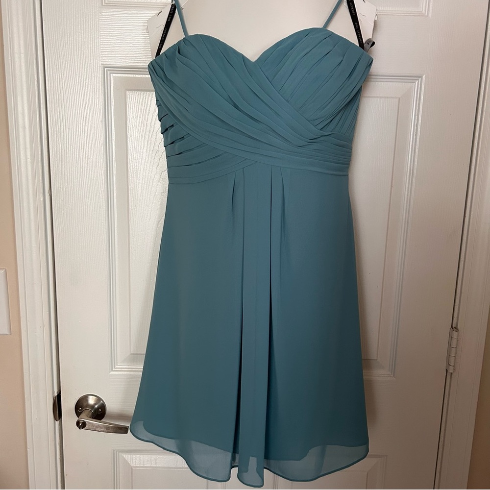 BILL LEVKOFF TEAL SWEETHEART NECKLINE COCKTAIL MIDI DRESS SIZE 10
